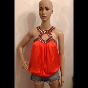 Bebe orange silk top M